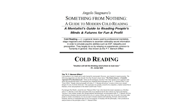 Angelo Stagnaro's Something From Nothing - A Guide To Modern Cold Reading - Free Download