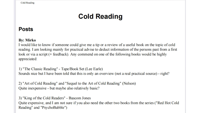 Cold Reading - Discussion and Review - Free Download